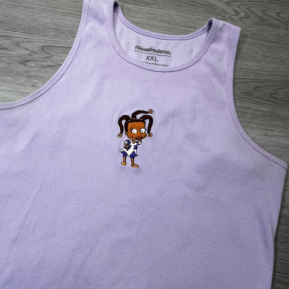 Rugrat Cropped Tank Top XXL Nickelodeon Ribbed Embroidered Y2K Sleeveless